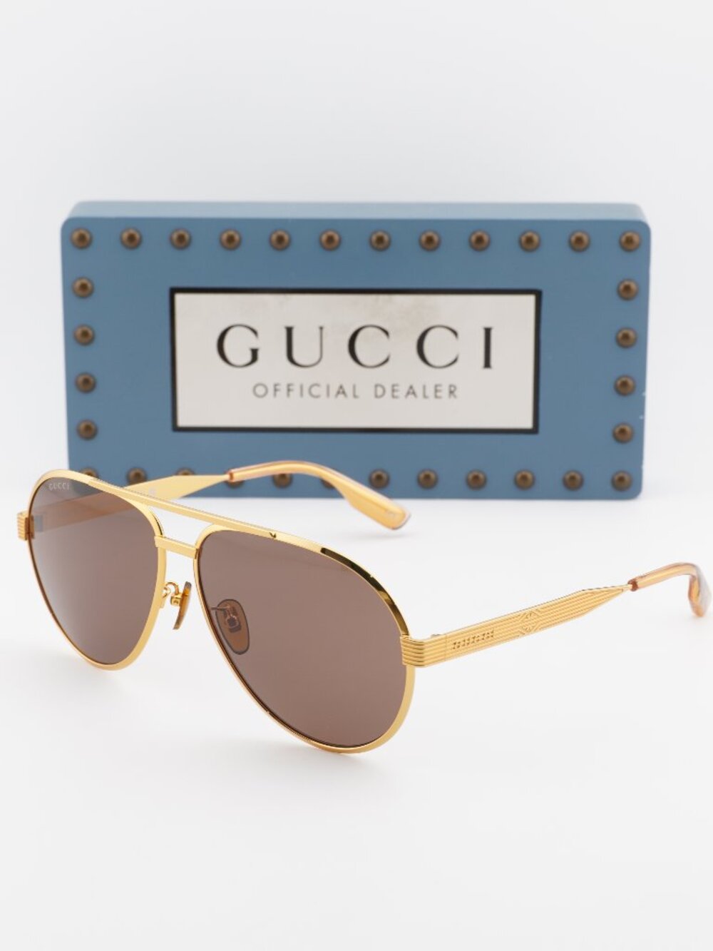 Gucci GG1513S 002 Aviator Sunglasses - Yellow Gold\Brown - Picture 1 of 11